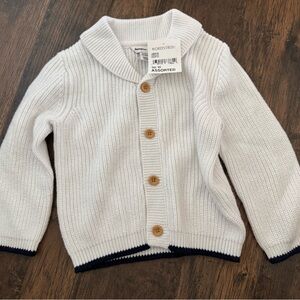 Janie and Jack White Knit Cardigan with Navy Trim